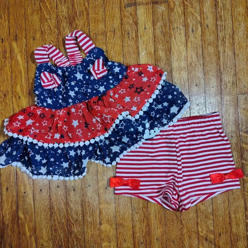 4th Of July Girls 18m 2pc Outfit Little Lass/T464 - Picture 1 of 5